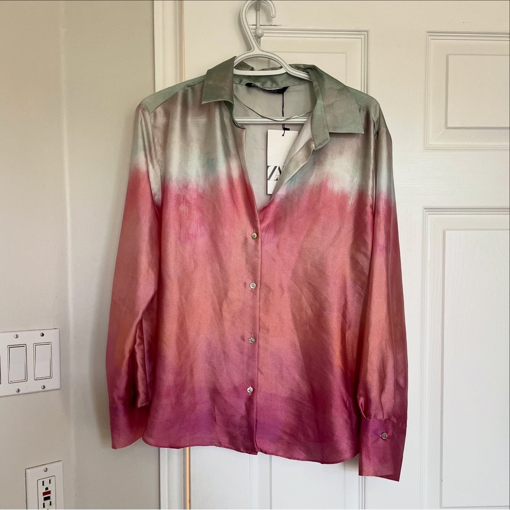 Zara Gradient Satiny Button Down Shirt